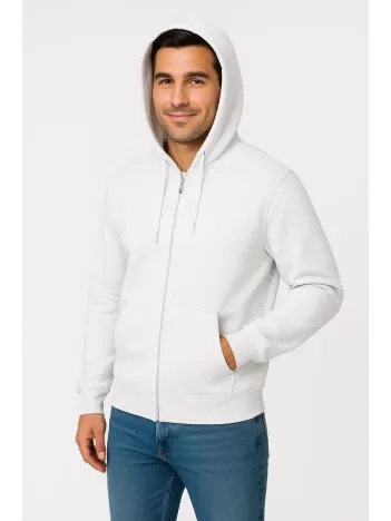 Erkek Üç İplik Kapüşonlu Tam Fermuarlı Kanguru Cepli SweatShirt Hoodie - Beyaz Erkek Üç İplik Kapüşonlu Tam Fermuarlı Kanguru Cepli SweatShirt Hoodie - Beyaz