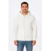 Erkek Üç İplik Kapüşonlu Tam Fermuarlı Kanguru Cepli SweatShirt Hoodie - Beyaz