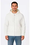 Erkek Üç İplik Kapüşonlu Tam Fermuarlı Kanguru Cepli Sweatshirt Hoodie - Beyaz