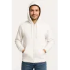 Erkek Üç İplik Kapüşonlu Tam Fermuarlı Kanguru Cepli SweatShirt Hoodie - Beyaz