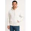 Erkek Üç İplik Kapüşonlu Tam Fermuarlı Kanguru Cepli SweatShirt Hoodie - Beyaz