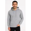 Erkek Üç İplik Kapüşonlu Tam Fermuarlı Kanguru Çepli SweatShirt Hoodie - Gri
