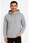 Erkek Üç İplik Kapüşonlu Tam Fermuarlı Kanguru Çepli Sweatshirt Hoodie - Gri