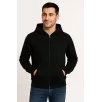Erkek Üç İplik Kapüşonlu Tam Fermuarlı Kanguru Çepli SweatShirt Hoodie - Siyah