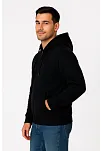 Erkek Üç İplik Kapüşonlu Tam Fermuarlı Kanguru Çepli Sweatshirt Hoodie - Siyah