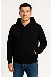 Erkek Üç İplik Kapüşonlu Tam Fermuarlı Kanguru Çepli Sweatshirt Hoodie - Siyah