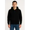 Erkek Üç İplik Kapüşonlu Tam Fermuarlı Kanguru Çepli SweatShirt Hoodie - Siyah