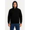 Erkek Üç İplik Kapüşonlu Tam Fermuarlı Kanguru Çepli SweatShirt Hoodie - Siyah