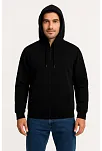 Erkek Üç İplik Kapüşonlu Tam Fermuarlı Kanguru Çepli Sweatshirt Hoodie - Siyah