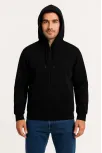 Erkek Üç İplik Kapüşonlu Tam Fermuarlı Kanguru Çepli Sweatshirt Hoodie - Siyah