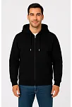 Erkek Üç İplik Kapüşonlu Tam Fermuarlı Kanguru Çepli Sweatshirt Hoodie - Siyah