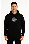 Erkek Kapşonlu Sweatshirt – Oversize Üç İplik Şardonlu Hoodie, “west Coast Classics” Ön & Arka Baskılı, Kanguru Cepli Kışlık Günlük Stil - Siyah
