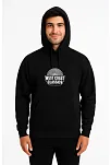 Erkek Kapşonlu Sweatshirt – Oversize Üç İplik Şardonlu Hoodie, “west Coast Classics” Ön & Arka Baskılı, Kanguru Cepli Kışlık Günlük Stil - Siyah