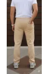 Erkek Üç İplik Kışlık Pamuklu Ovarsize Bağcıklı Düz Paça Cepli Eşofman Altı Spor Rahat Model - Bej