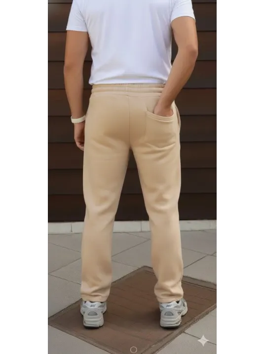 Erkek Üç İplik Kışlık Pamuklu Ovarsize Bağcıklı Düz Paça Cepli Eşofman Altı Spor Rahat Model - Bej Erkek Üç İplik Kışlık Pamuklu Ovarsize Bağcıklı Düz Paça Cepli Eşofman Altı Spor Rahat Model - Bej