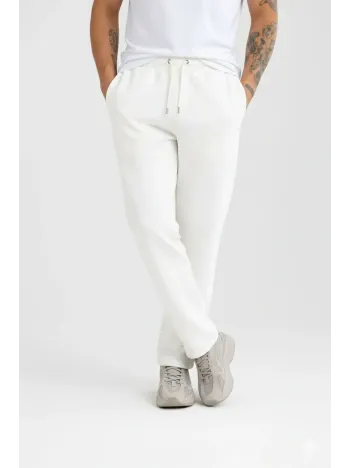 Erkek Üç İplik Kışlık Pamuklu Ovarsize Bağcıklı Düz Paça Cepli Eşofman Altı Spor Rahat Model - Beyaz