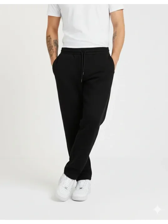 Erkek Üç İplik Kışlık Pamuklu Ovarsize Bağcıklı Düz Paça Cepli Eşofman Altı Spor Rahat Model - Siyah Erkek Üç İplik Kışlık Pamuklu Ovarsize Bağcıklı Düz Paça Cepli Eşofman Altı Spor Rahat Model - Siyah