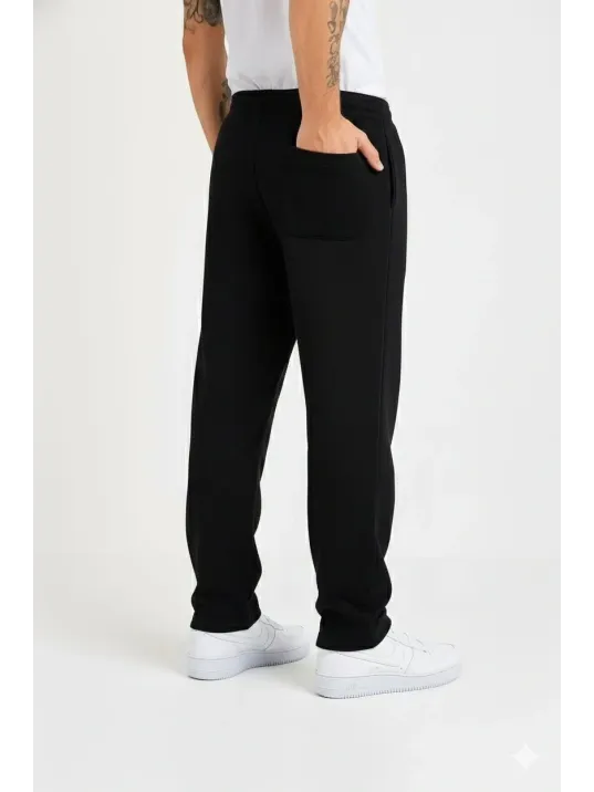 Erkek Üç İplik Kışlık Pamuklu Ovarsize Bağcıklı Düz Paça Cepli Eşofman Altı Spor Rahat Model - Siyah Erkek Üç İplik Kışlık Pamuklu Ovarsize Bağcıklı Düz Paça Cepli Eşofman Altı Spor Rahat Model - Siyah