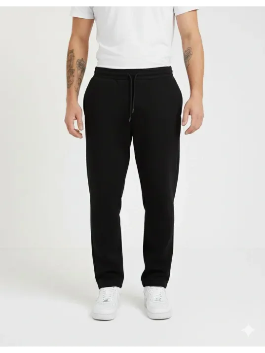 Erkek Üç İplik Kışlık Pamuklu Ovarsize Bağcıklı Düz Paça Cepli Eşofman Altı Spor Rahat Model - Siyah Erkek Üç İplik Kışlık Pamuklu Ovarsize Bağcıklı Düz Paça Cepli Eşofman Altı Spor Rahat Model - Siyah