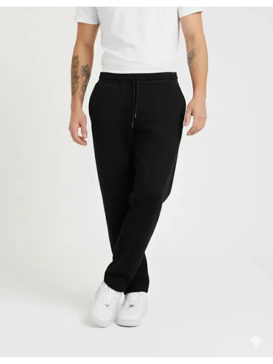 Erkek Üç İplik Kışlık Pamuklu Ovarsize Bağcıklı Düz Paça Cepli Eşofman Altı Spor Rahat Model - Siyah Erkek Üç İplik Kışlık Pamuklu Ovarsize Bağcıklı Düz Paça Cepli Eşofman Altı Spor Rahat Model - Siyah