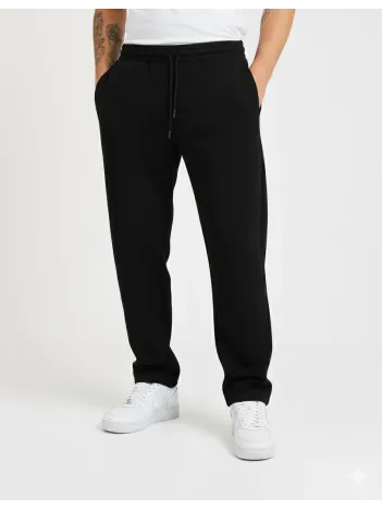 Erkek Üç İplik Kışlık Pamuklu Ovarsize Bağcıklı Düz Paça Cepli Eşofman Altı Spor Rahat Model - Siyah