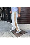 Erkek Üç İplik Kışlık Pamuklu Yandan Garneli Kalın Bej Şeritli Cepli Eşofman Altı - Beyaz
