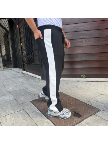 Erkek Üç İplik Kışlık Pamuklu Yandan Garneli Kalın Şeritli Cepli Eşofman Altı - Siyah Erkek Üç İplik Kışlık Pamuklu Yandan Garneli Kalın Şeritli Cepli Eşofman Altı - Siyah