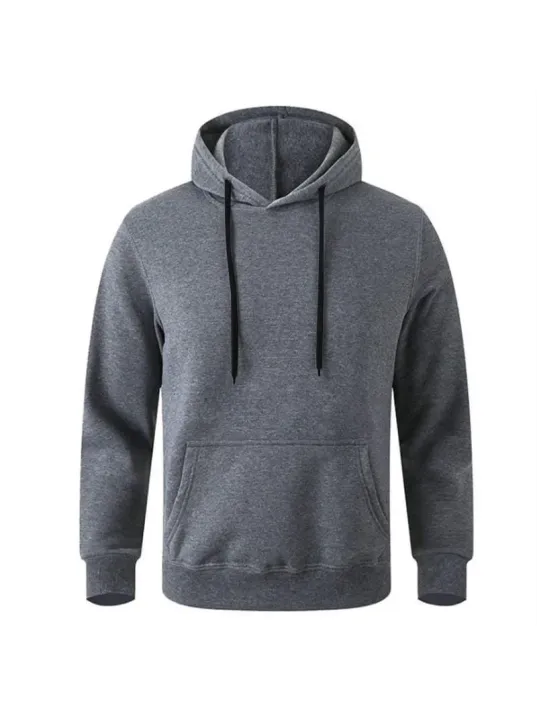 Erkek Uzun Kol Kapşonlu Basic Sweatshirt Hoodie - Füme