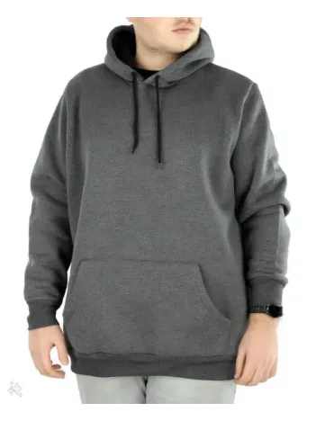 Erkek Uzun Kol Kapşonlu Basic Sweatshirt Hoodie - Füme