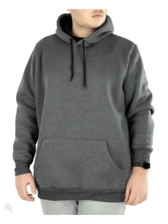 Erkek Uzun Kol Kapşonlu Basic Sweatshirt Hoodie - Füme
