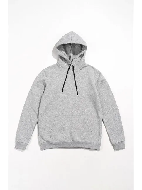 Kadın Uzun Kol Kapşonlu Basic Sweatshirt Hoodie - Gri