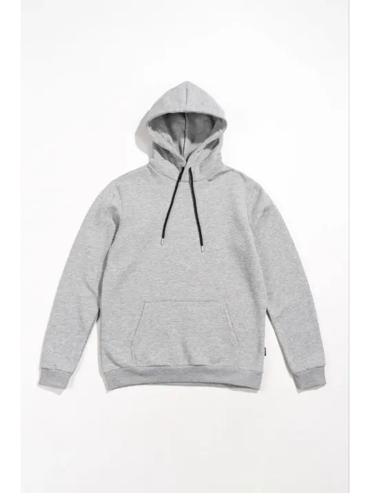 Kadın Uzun Kol Kapşonlu Basic Sweatshirt Hoodie - Gri