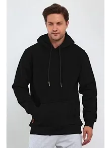 Erkek Uzun Kol Kapşonlu Basic Sweatshirt Hoodie - Siyah