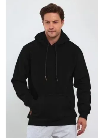 Erkek Uzun Kol Kapşonlu Basic Sweatshirt Hoodie - Siyah
