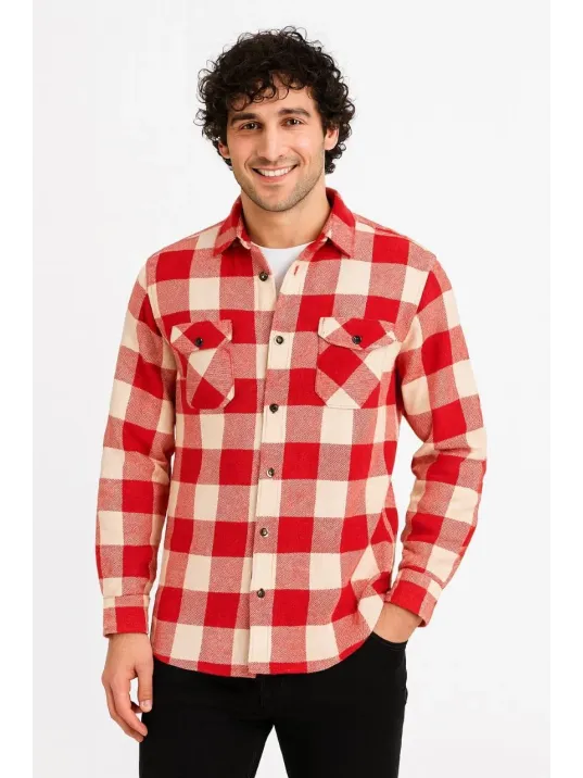 Erkek Oduncu Gömlek – Uzun Kollu, Şardonlu Kumaş, Kareli Desen, Regular Fit, Manşetli, Çift Cepli, Rahat Günlük Bahar & Kış Stil - Kırmızı Erkek Oduncu Gömlek – Uzun Kollu, Şardonlu Kumaş, Kareli Desen, Regular Fit, Manşetli, Çift Cepli, Rahat Günlük Bahar & Kış Stil - Kırmızı