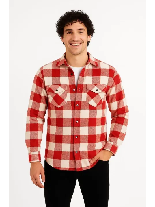 Erkek Oduncu Gömlek – Uzun Kollu, Şardonlu Kumaş, Kareli Desen, Regular Fit, Manşetli, Çift Cepli, Rahat Günlük Bahar & Kış Stil - Kırmızı Erkek Oduncu Gömlek – Uzun Kollu, Şardonlu Kumaş, Kareli Desen, Regular Fit, Manşetli, Çift Cepli, Rahat Günlük Bahar & Kış Stil - Kırmızı