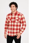 Erkek Oduncu Gömlek – Uzun Kollu, Şardonlu Kumaş, Kareli Desen, Regular Fit, Manşetli, Çift Cepli, Rahat Günlük Bahar & Kış Stil - Kırmızı