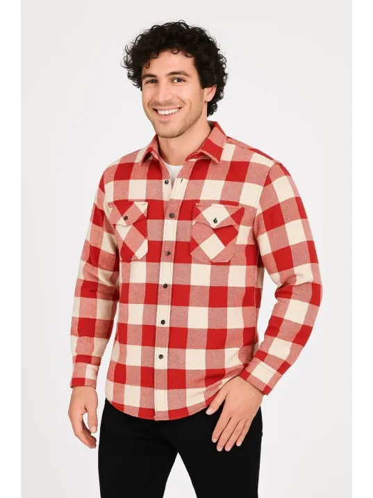 Erkek Oduncu Gömlek – Uzun Kollu, Şardonlu Kumaş, Kareli Desen, Regular Fit, Manşetli, Çift Cepli, Rahat Günlük Bahar & Kış Stil - Kırmızı Erkek Oduncu Gömlek – Uzun Kollu, Şardonlu Kumaş, Kareli Desen, Regular Fit, Manşetli, Çift Cepli, Rahat Günlük Bahar & Kış Stil - Kırmızı