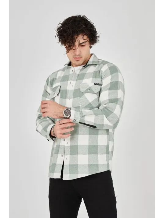 Erkek Uzun Kollu Oduncu Gömlek - Mint yeşili Erkek Uzun Kollu Oduncu Gömlek - Mint yeşili