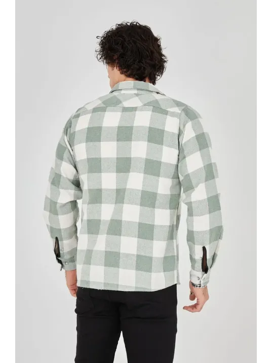 Erkek Uzun Kollu Oduncu Gömlek - Mint yeşili