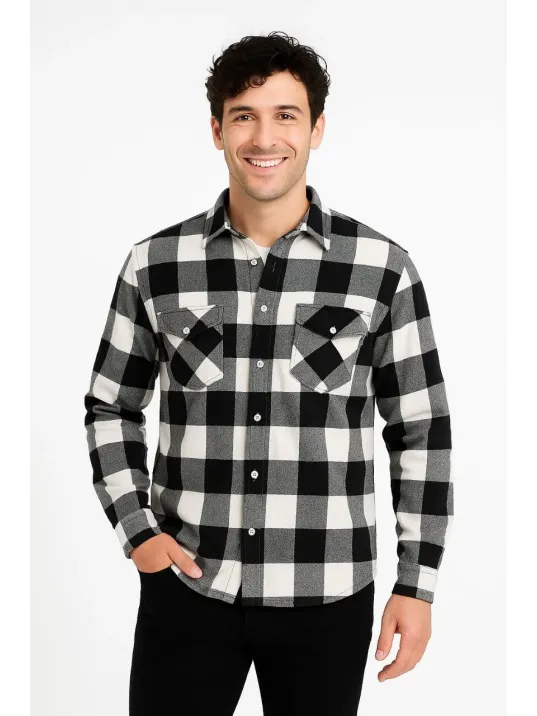 Erkek Oduncu Gömlek – Uzun Kollu, Şardonlu Kumaş, Kareli Desen, Regular Fit, Manşetli, Çift Cepli, Rahat Günlük Bahar & Kış Stil - Siyah Erkek Oduncu Gömlek – Uzun Kollu, Şardonlu Kumaş, Kareli Desen, Regular Fit, Manşetli, Çift Cepli, Rahat Günlük Bahar & Kış Stil - Siyah