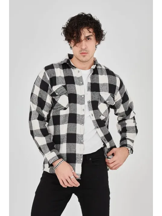 Erkek Oduncu Gömlek – Uzun Kollu, Şardonlu Kumaş, Kareli Desen, Regular Fit, Manşetli, Çift Cepli, Rahat Günlük Bahar & Kış Stil - Siyah Erkek Oduncu Gömlek – Uzun Kollu, Şardonlu Kumaş, Kareli Desen, Regular Fit, Manşetli, Çift Cepli, Rahat Günlük Bahar & Kış Stil - Siyah