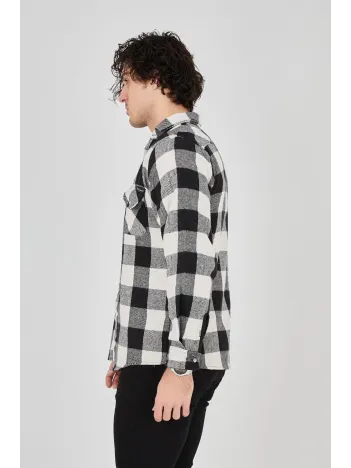 Erkek Oduncu Gömlek – Uzun Kollu, Şardonlu Kumaş, Kareli Desen, Regular Fit, Manşetli, Çift Cepli, Rahat Günlük Bahar & Kış Stil - Siyah