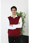Erkek V Yaka Kolsuz Süveter Triko Kazak Yumuşak Dokulu Pamuklu İnce Dokuma Rahat Regular Kalıp - Bordo