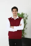 Erkek V Yaka Kolsuz Süveter Triko Kazak Yumuşak Dokulu Pamuklu İnce Dokuma Rahat Regular Kalıp - Bordo