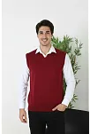 Erkek V Yaka Kolsuz Süveter Triko Kazak Yumuşak Dokulu Pamuklu İnce Dokuma Rahat Regular Kalıp - Bordo