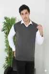 Erkek V Yaka Kolsuz Süveter Triko Kazak Yumuşak Dokulu Pamuklu İnce Dokuma Rahat Regular Kalıp - Füme