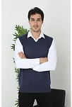 Erkek V Yaka Kolsuz Süveter Triko Kazak Yumuşak Dokulu Pamuklu İnce Dokuma Rahat Regular Kalıp - Lacivert