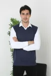 Erkek V Yaka Kolsuz Süveter Triko Kazak Yumuşak Dokulu Pamuklu İnce Dokuma Rahat Regular Kalıp - Lacivert