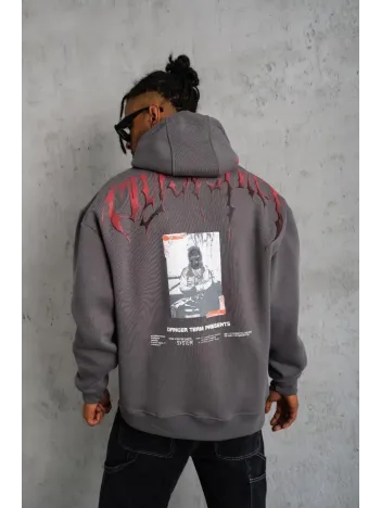 Erkek Ön Ve Arka Baskılı Kapüşonlu 3 İplik Sweatshirt - Füme Erkek Ön Ve Arka Baskılı Kapüşonlu 3 İplik Sweatshirt - Füme